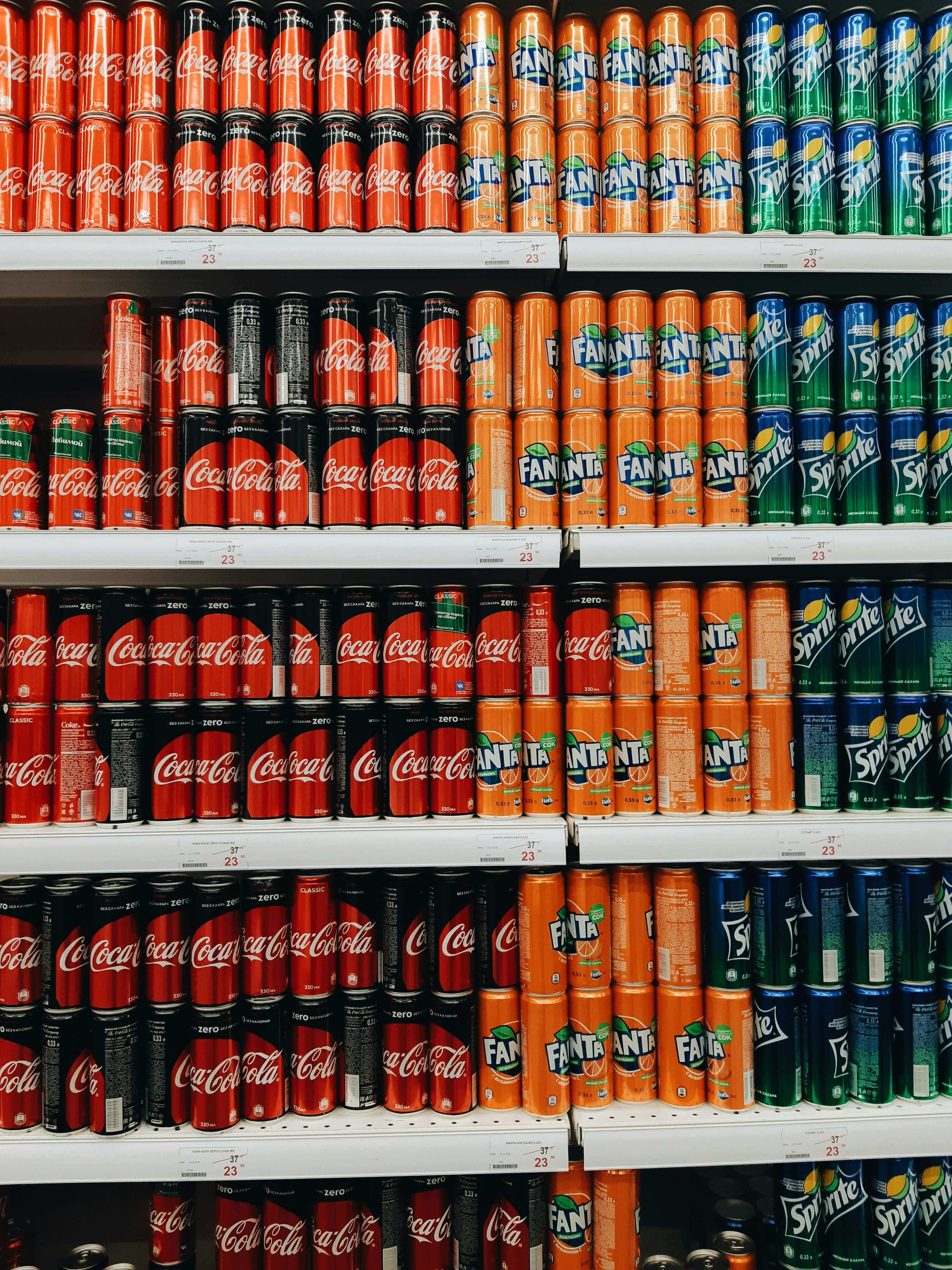 Assorted beverage bottles